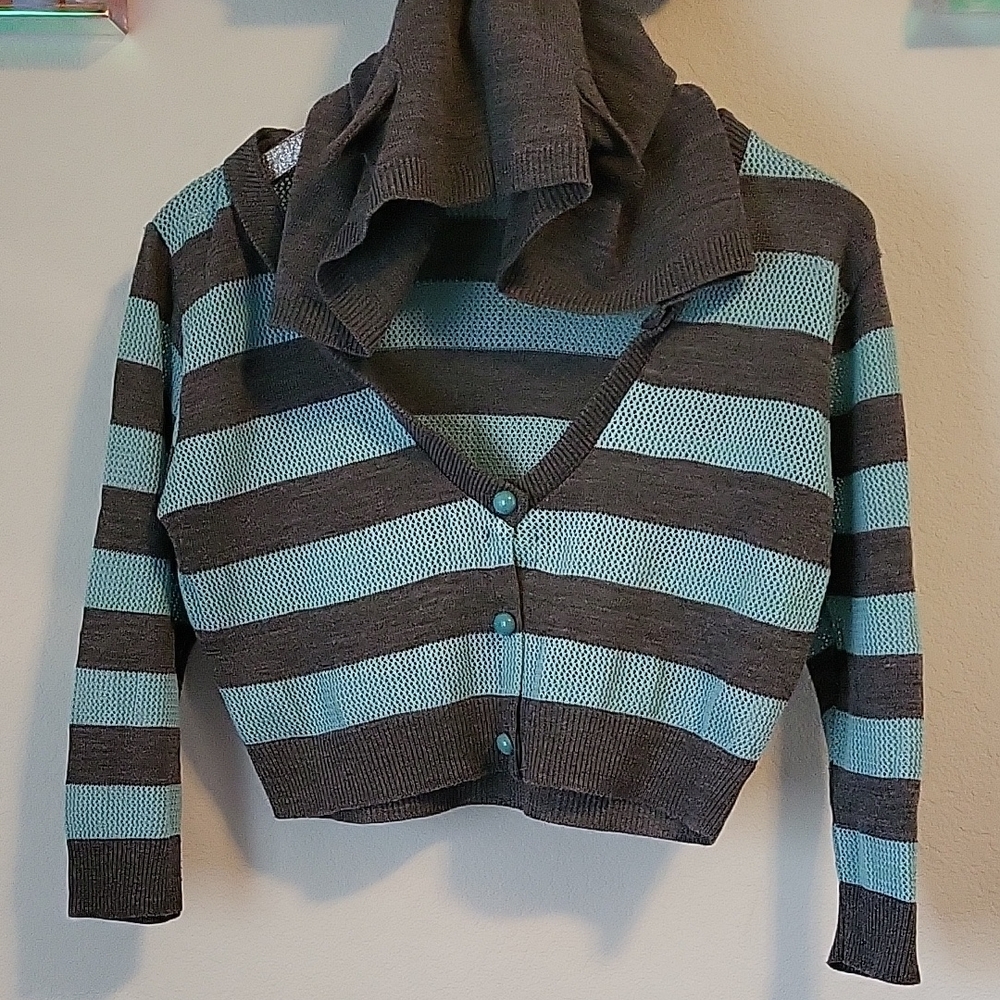 Striped Gray and Blue Women's Sweater
